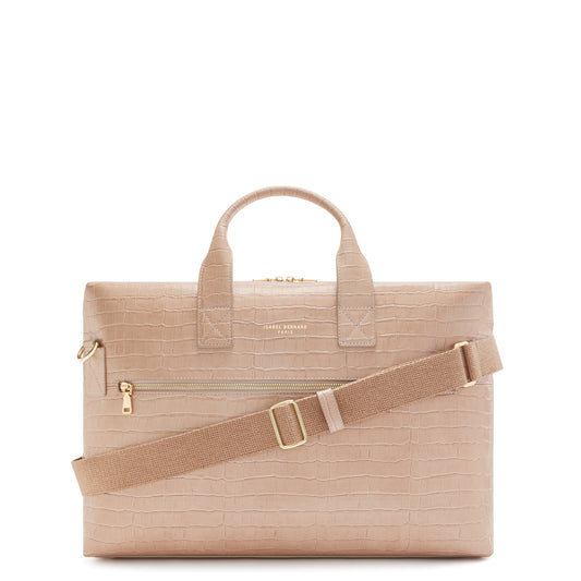 Honoré Anique croco beige calfskin leather handbag with laptop compartment -  - Isabel Bernard