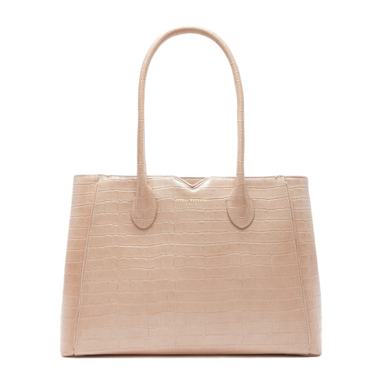 Honoré Cloe croco beige calfskin leather handbag -  - Isabel Bernard