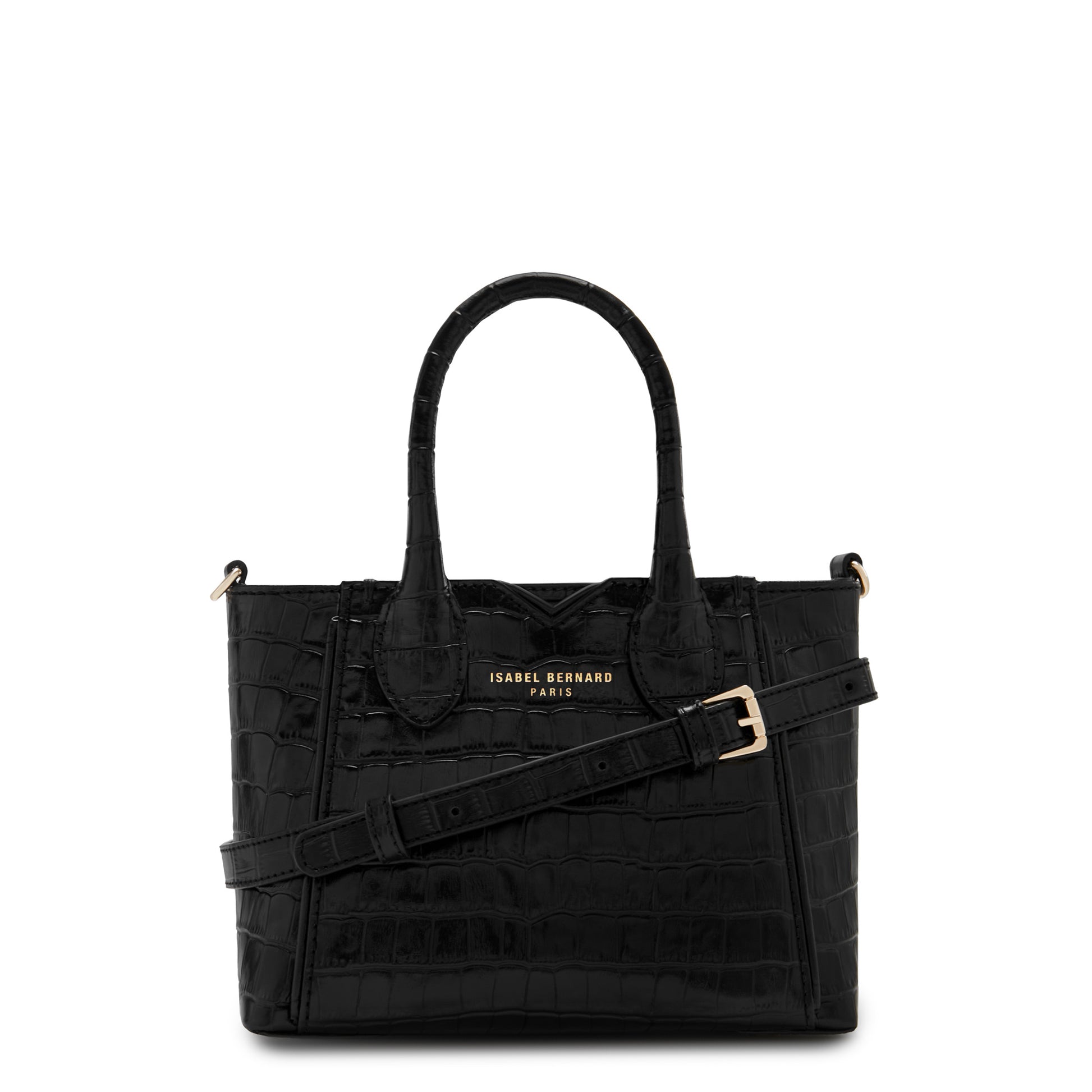 Honoré Cloe Mini croco black calfskin leather handbag -  - Isabel Bernard