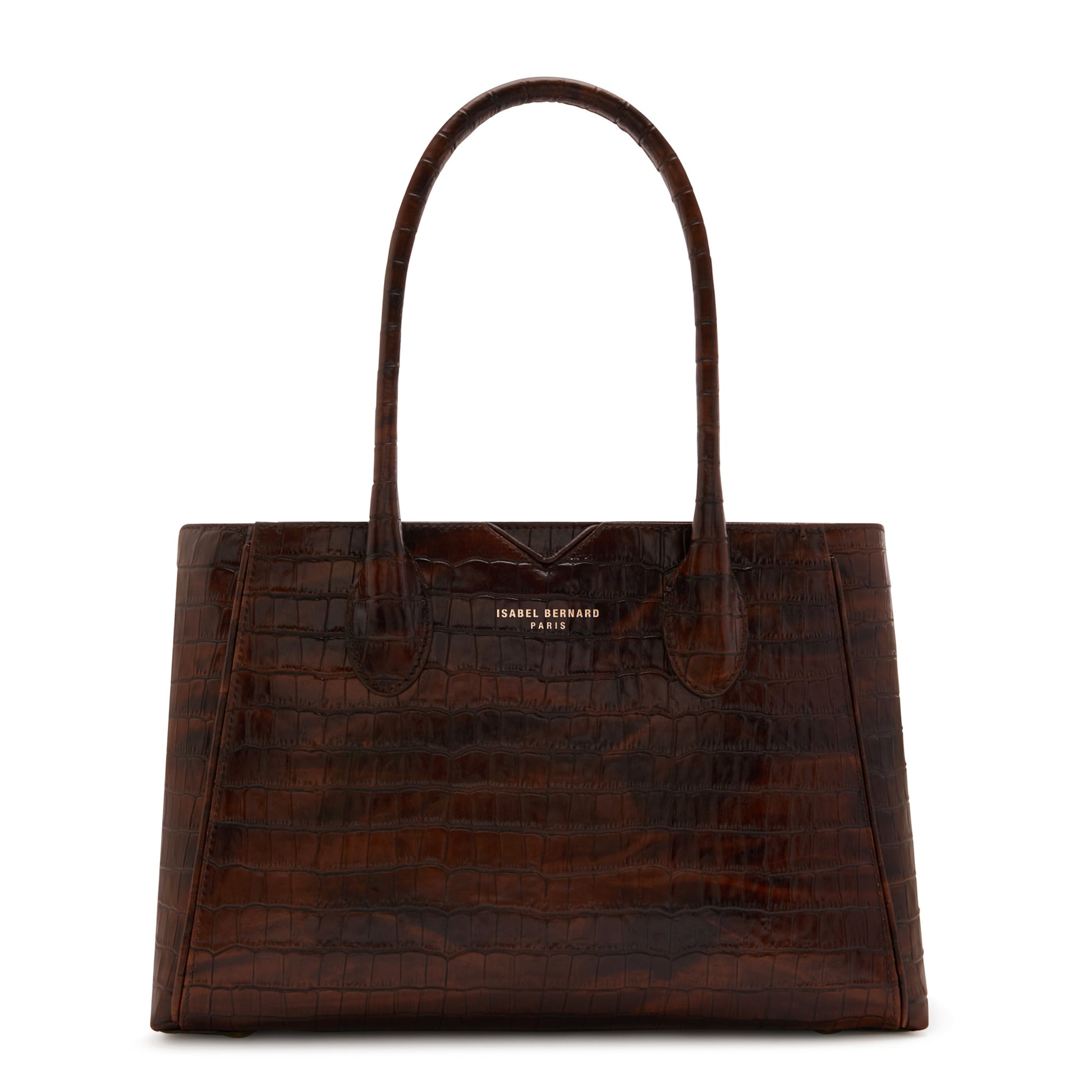 Honoré Cloe Midi croco brown calfskin leather handbag -  - Isabel Bernard