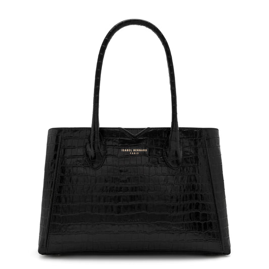 Honoré Cloe Midi croco black calfskin leather handbag -  - Isabel Bernard