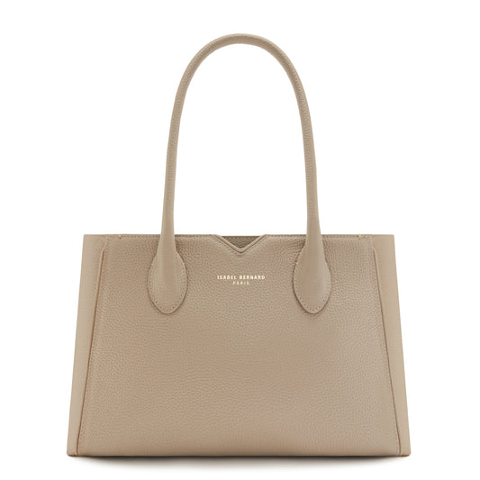 Honoré Cloe Midi taupe calfskin leather handbag -  - Isabel Bernard