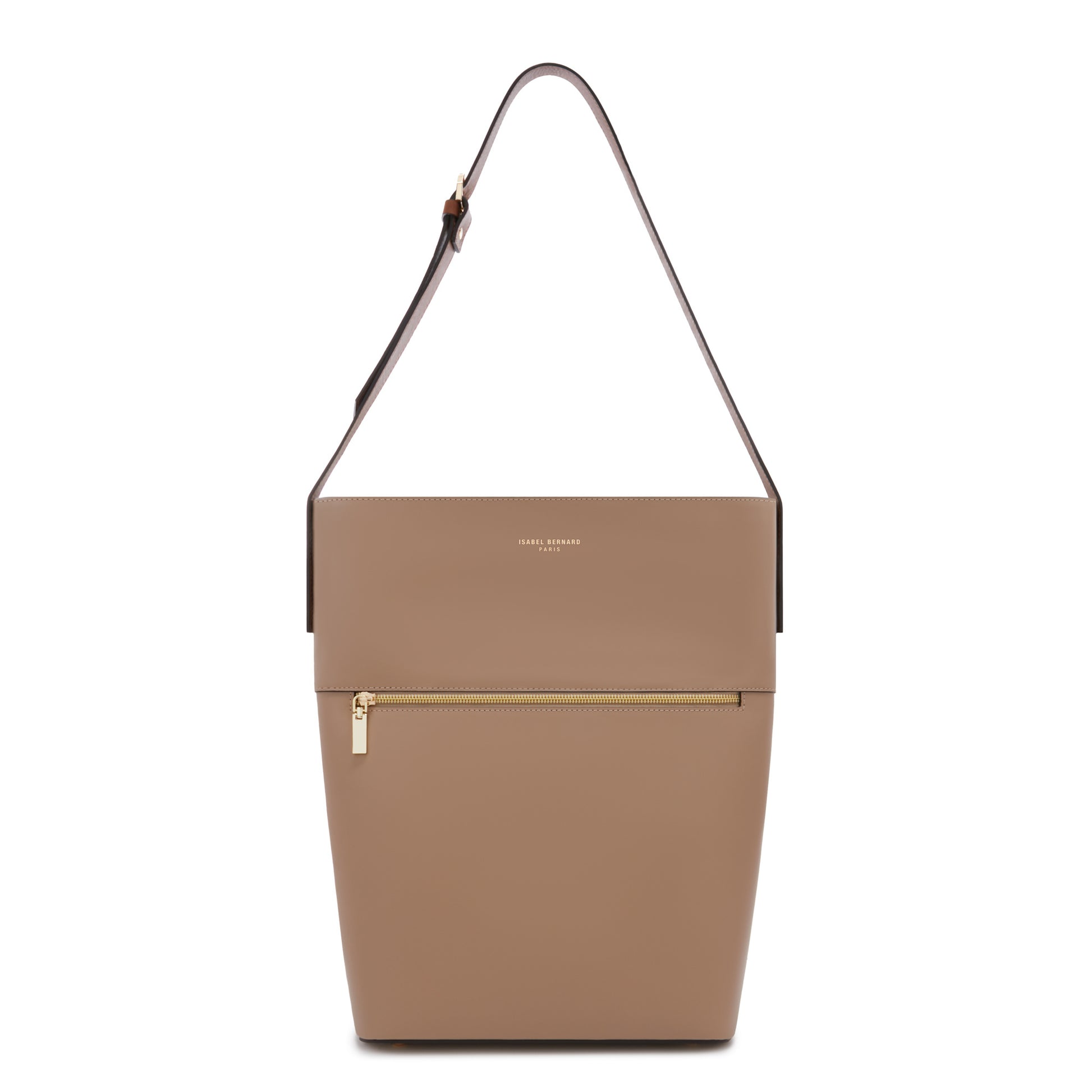 Honoré Flora taupe calfskin leather shoulder bag with laptop compartment -  - Isabel Bernard