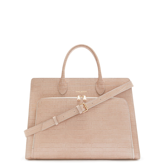 Honoré Nadine croco beige calfskin leather handbag with laptop compartment -  - Isabel Bernard