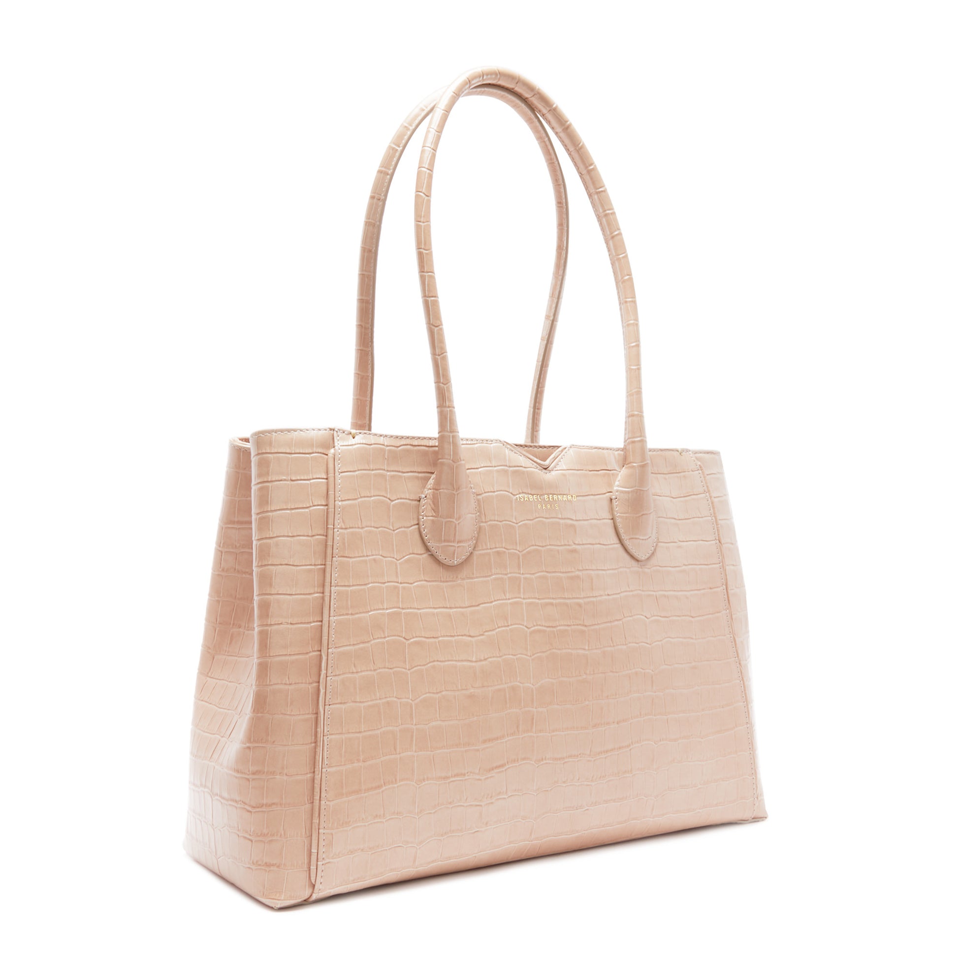 Honoré Cloe Midi croco beige calfskin leather handbag -  - Isabel Bernard