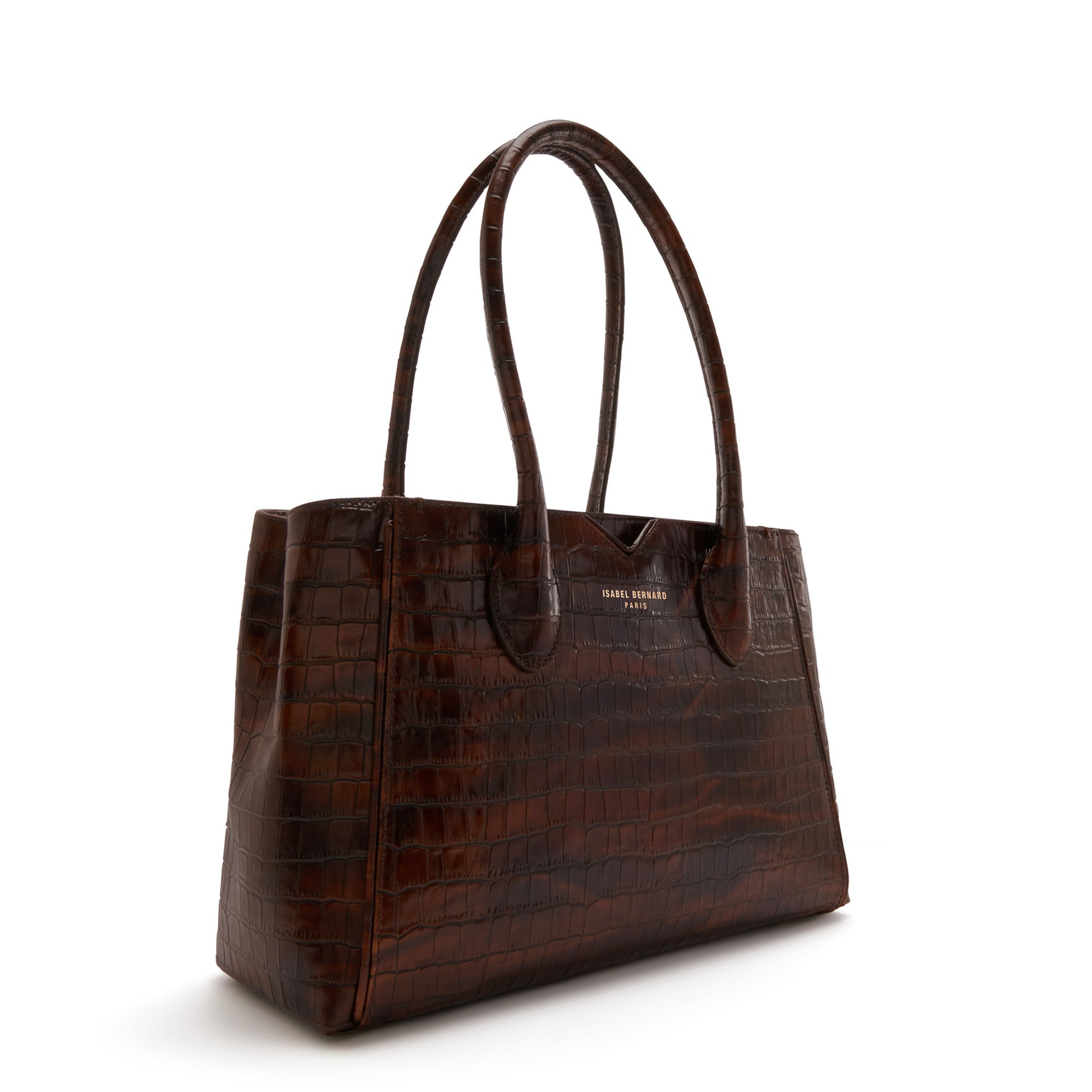 Honoré Cloe Midi croco brown calfskin leather handbag -  - Isabel Bernard