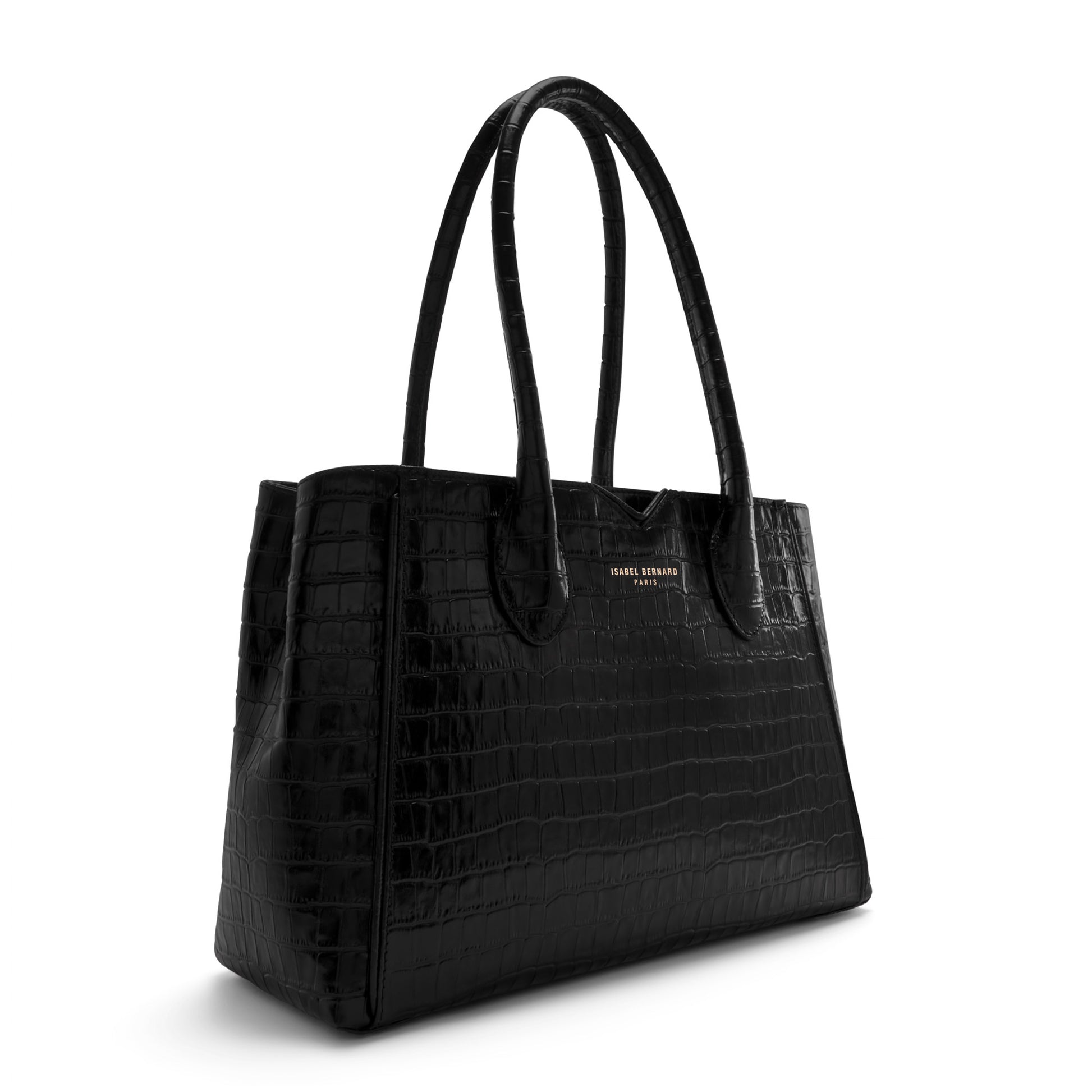 Honoré Cloe Midi croco black calfskin leather handbag -  - Isabel Bernard