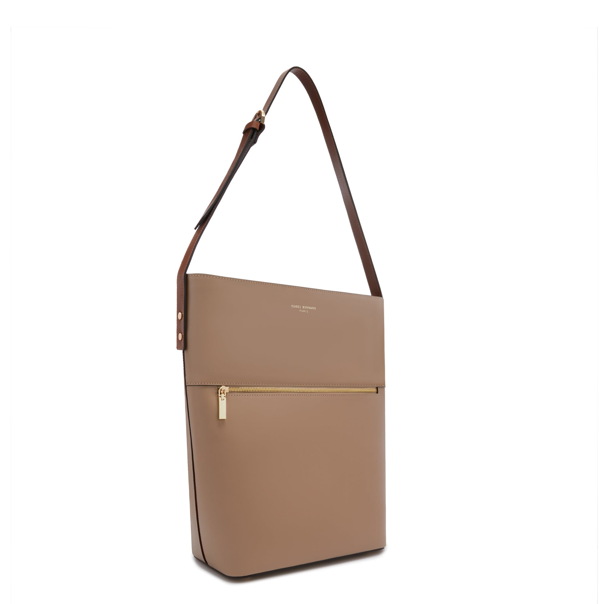 Honoré Flora taupe calfskin leather shoulder bag with laptop compartment -  - Isabel Bernard