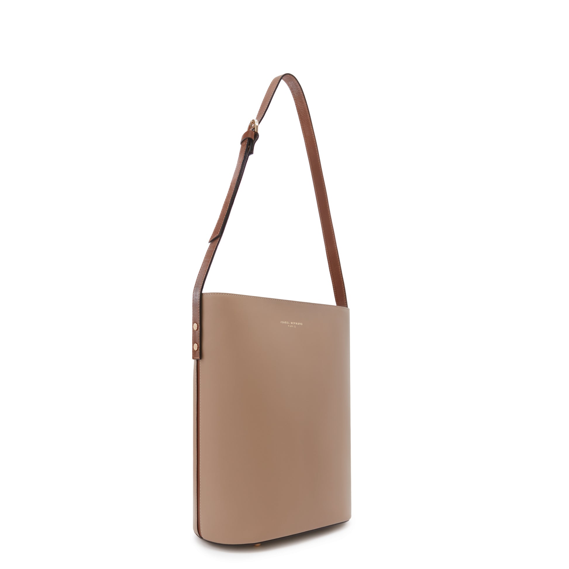 Honoré Lora taupe calfskin leather shoulder bag with laptop compartment -  - Isabel Bernard