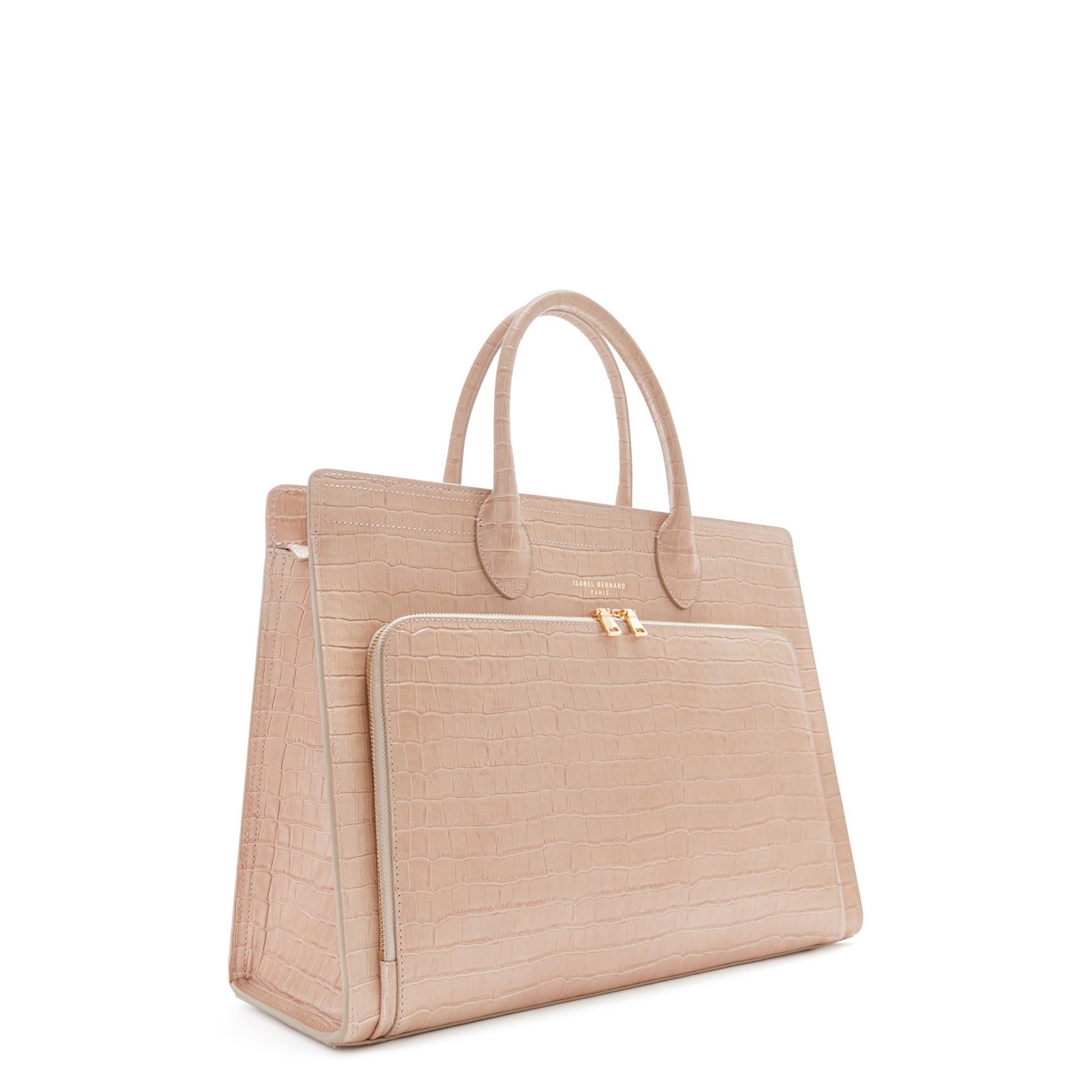 Honoré Nadine croco beige calfskin leather handbag with laptop compartment -  - Isabel Bernard