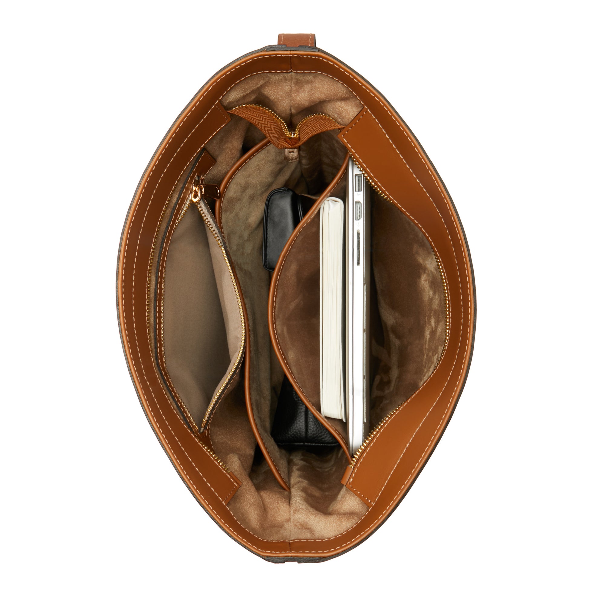 Honoré Flora camel calfskin leather shoulder bag with laptop compartment -  - Isabel Bernard