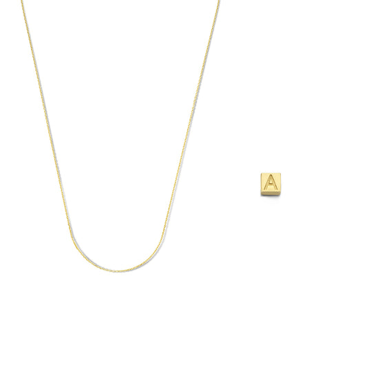 Cadeau d'Isabel 14 karat gold cube initial charm with letter and gold necklace gift set - - Isabel Bernard