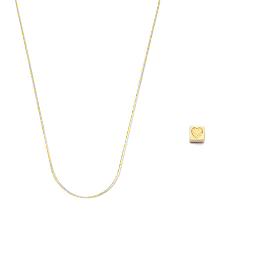 Cadeau d'Isabel 14 karat gold cube charm with heart and gold necklace gift set - - Isabel Bernard