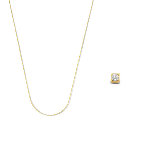 Cadeau d'Isabel 14 karat gold cube charm with zirconia stone and gold necklace gift set - - Isabel Bernard