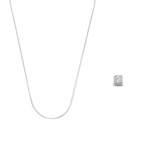 Cadeau d'Isabel 14 karat white gold cube charm with zirconia stone and white gold necklace gift set - - Isabel Bernard