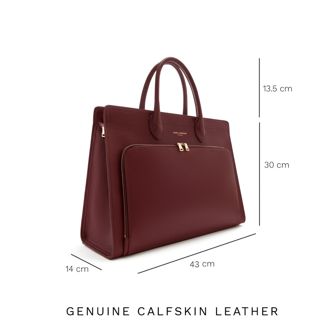 Honoré Nadine bordeaux red calfskin leather handbag with laptop compartment - - Isabel Bernard