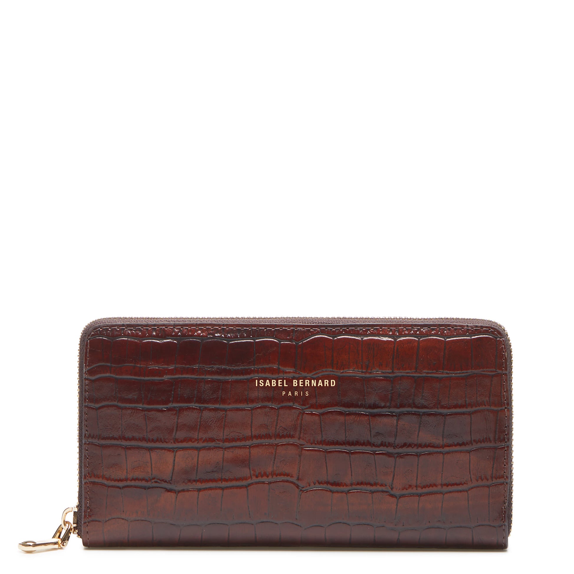 Honoré Léa croco brown calfskin leather zipper wallet -  - Isabel Bernard