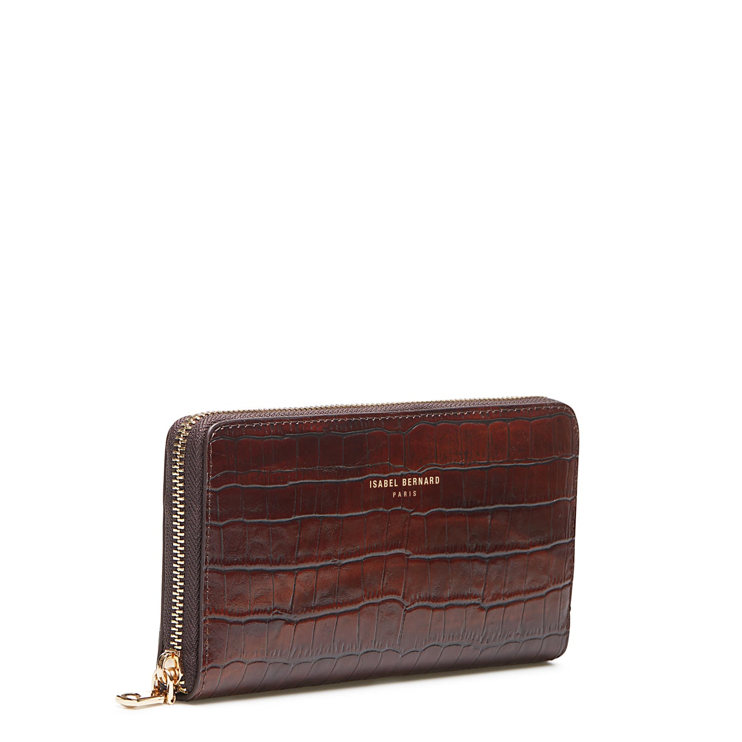 Honoré Léa croco brown calfskin leather zipper wallet -  - Isabel Bernard