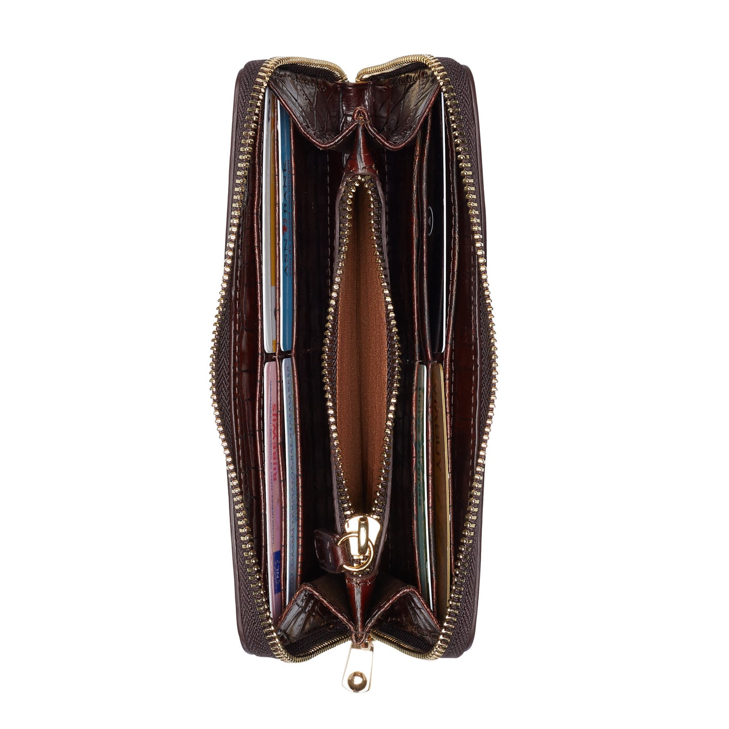 Honoré Léa croco brown calfskin leather zipper wallet -  - Isabel Bernard