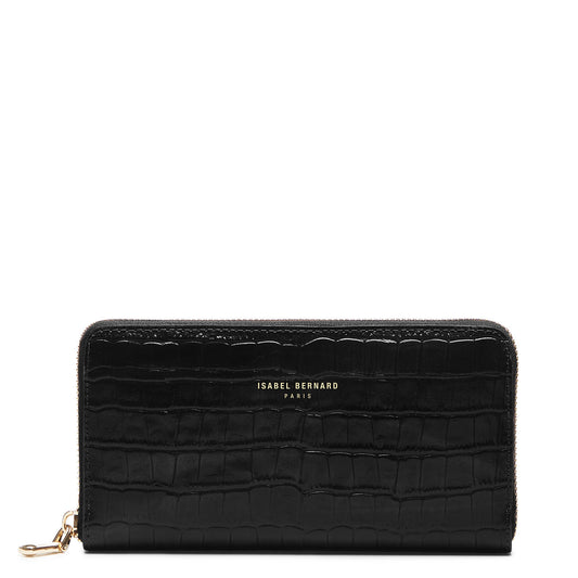 Honoré Léa croco black calfskin leather zipper wallet -  - Isabel Bernard