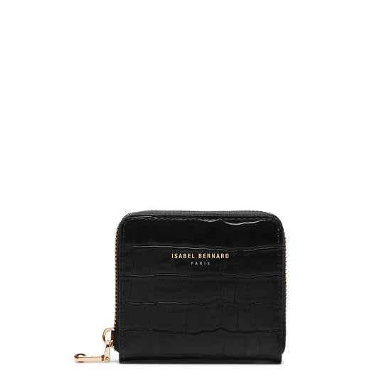 Honoré Jules croco black calfskin leather zipper wallet - - Isabel Bernard