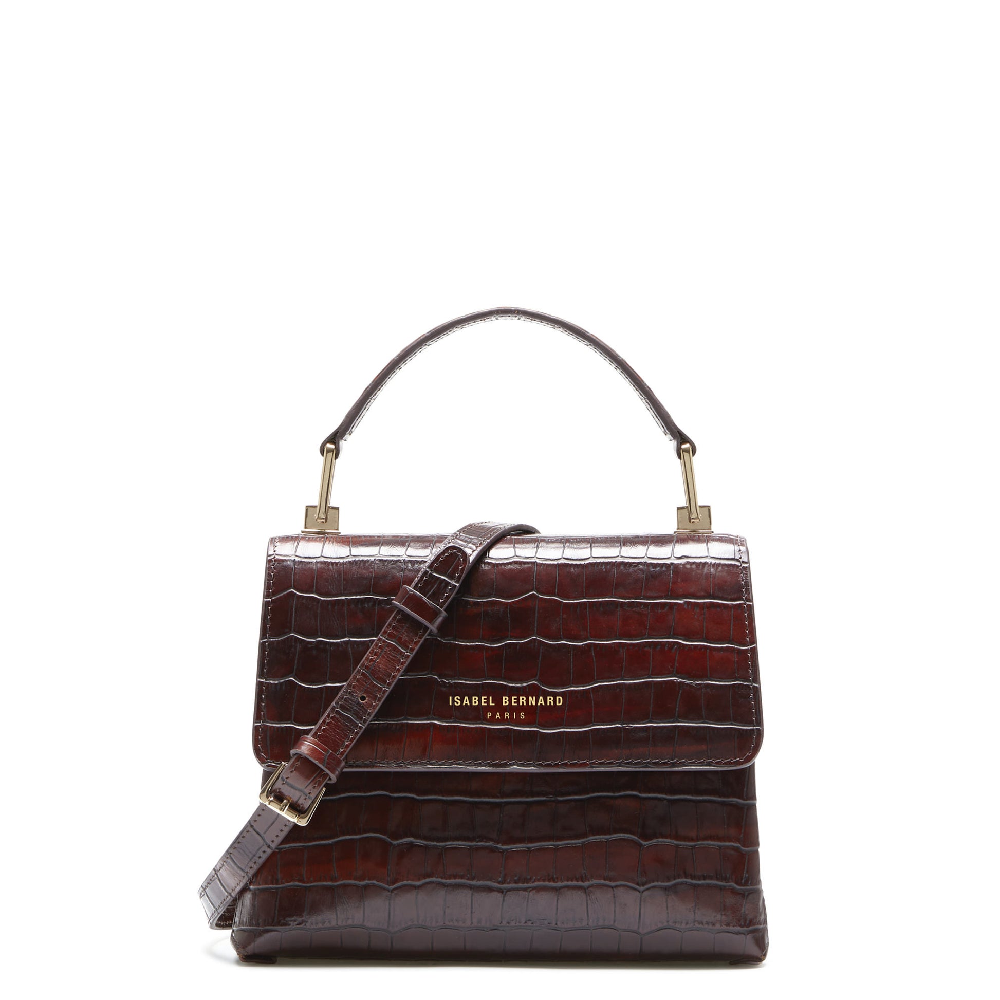 Femme Forte Heline croco brown calfskin leather handbag -  - Isabel Bernard