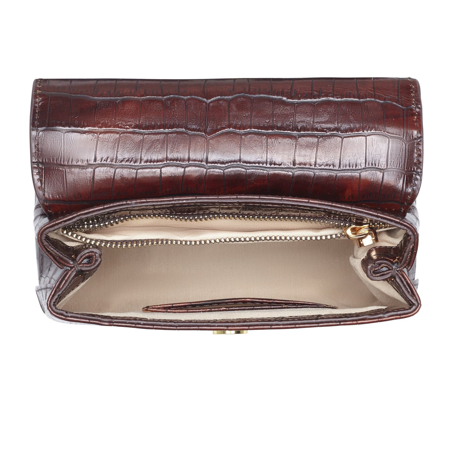 Cadeau d'Isabel croco brown calfskin leather handbag and zipper wallet gift set - - Isabel Bernard