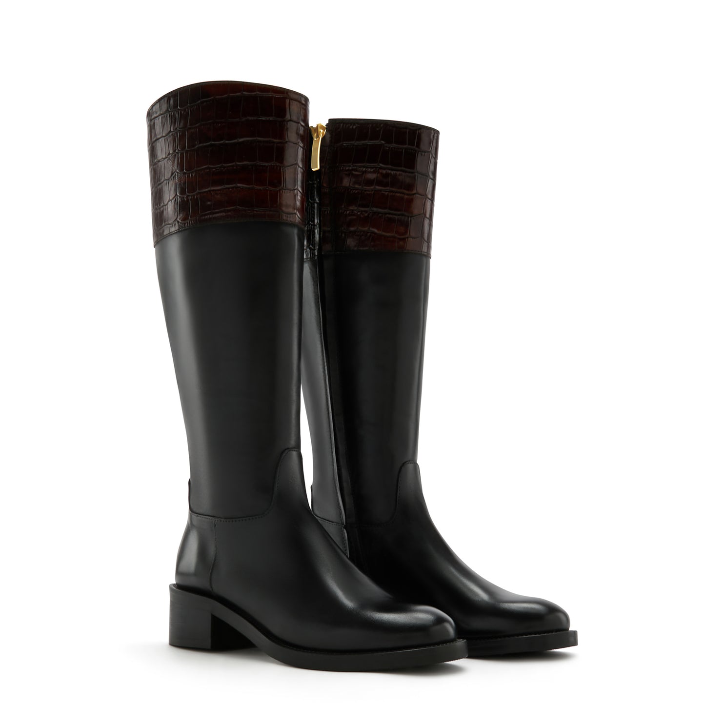 Vendôme Iris black with brown calfskin leather boots -  - Isabel Bernard