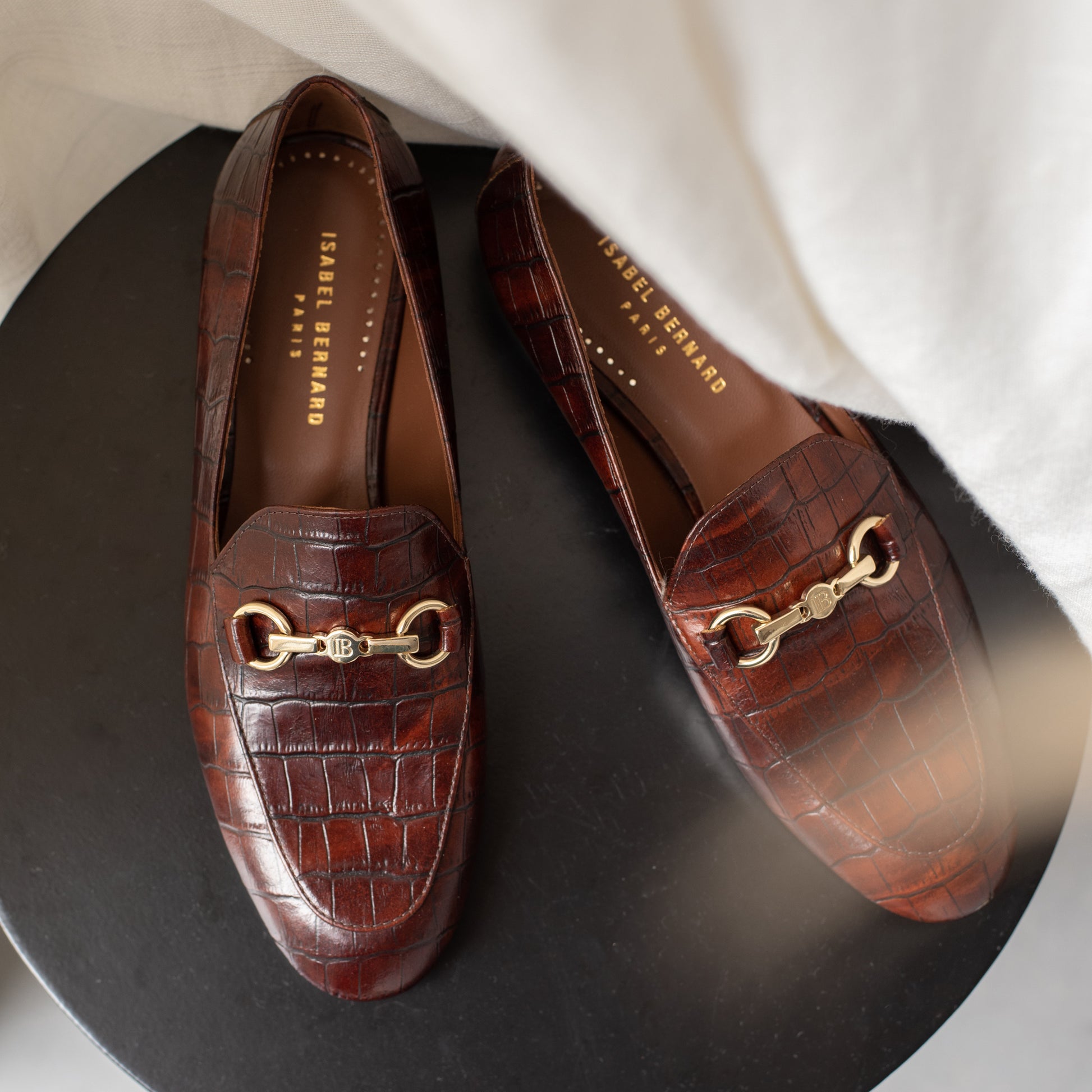 Vendôme Fleur croco brown calfskin leather loafers -  - Isabel Bernard