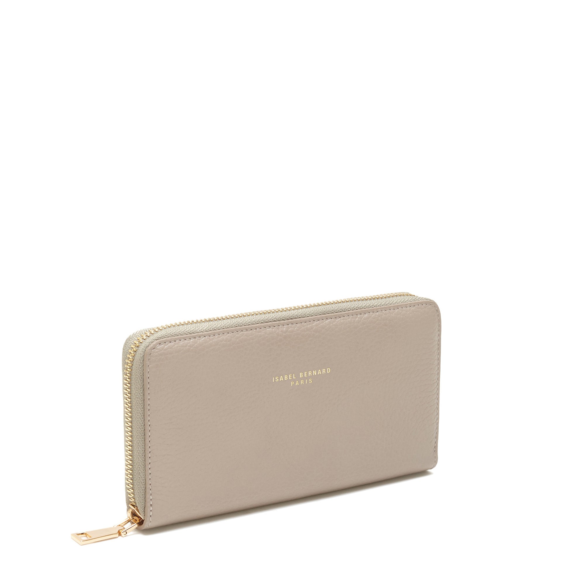 Honoré Léa taupe calfskin leather zipper wallet -  - Isabel Bernard