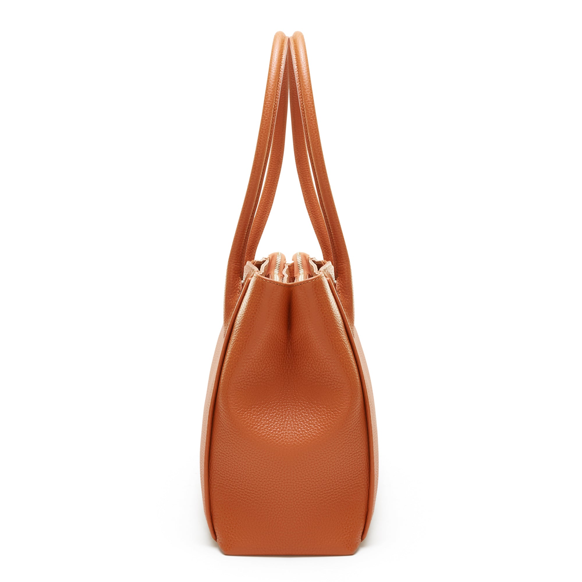 Cognac calf leather handbag for women | Isabel Bernard