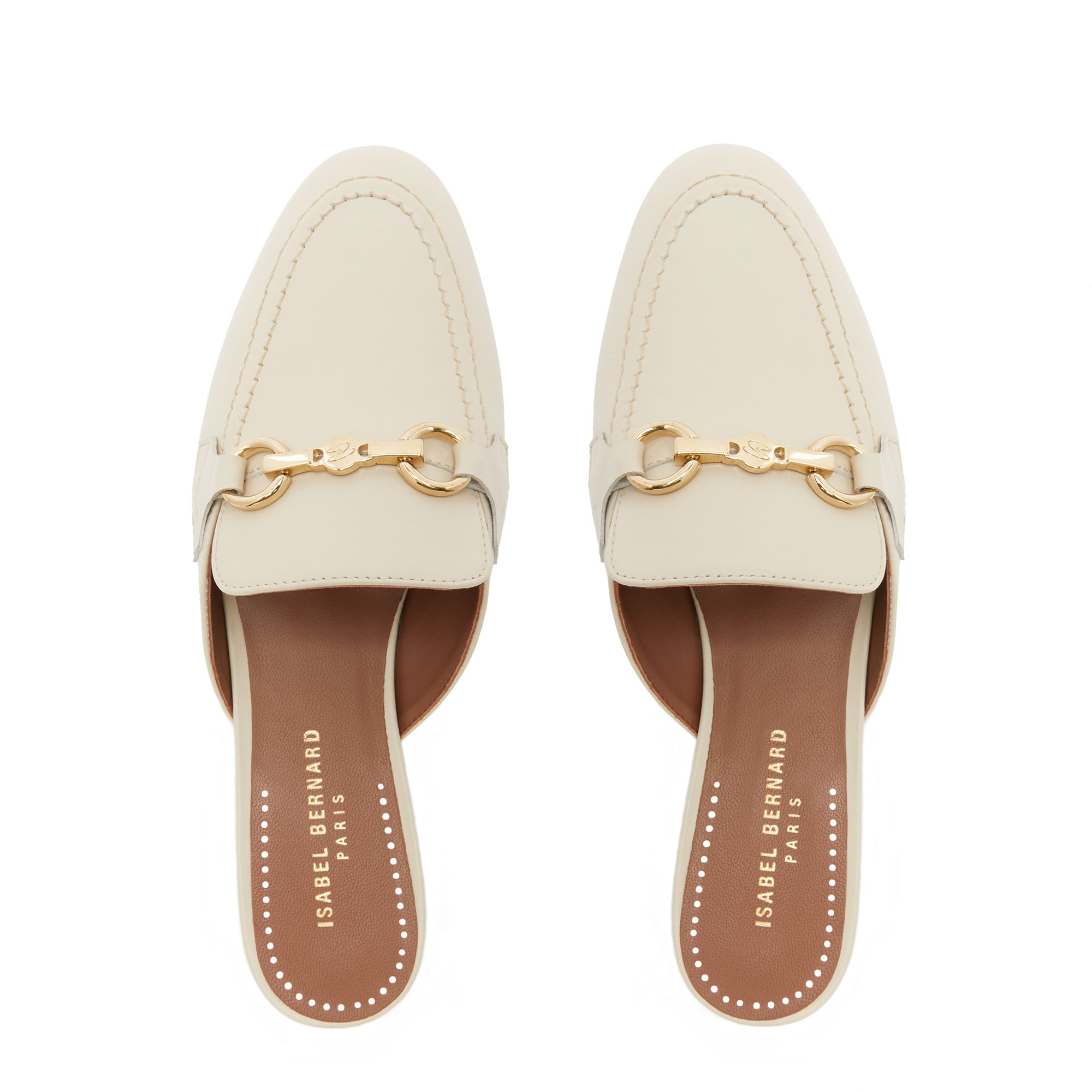 Vendome Fleur creme calfskin leather backless loafers