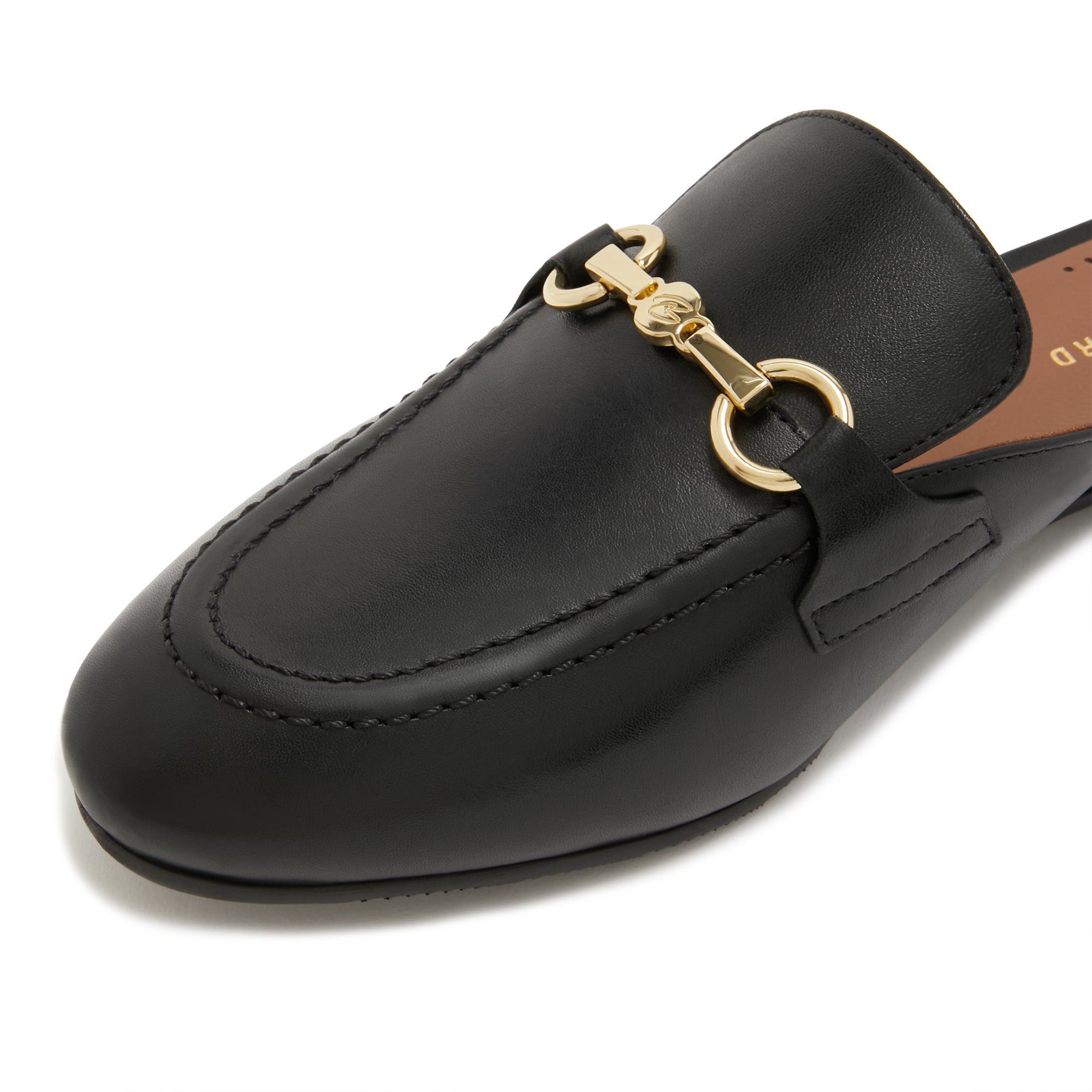 Vendome Fleur black calfskin leather backless loafers