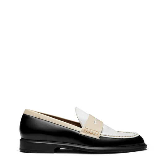 Vendôme Blandine black and white calfskin leather loafers with white details -  - Isabel Bernard