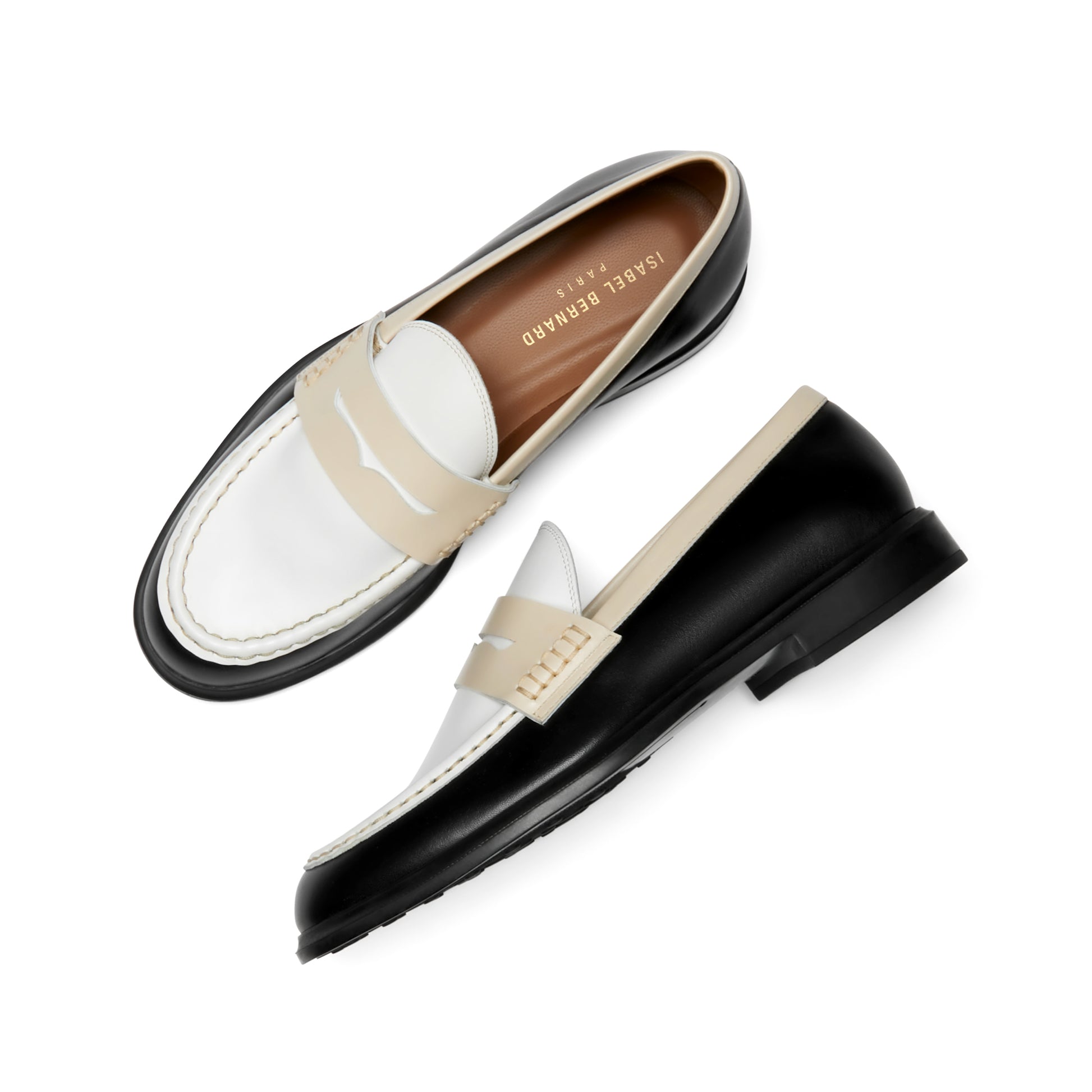 Vendôme Blandine black and white calfskin leather loafers with white details -  - Isabel Bernard