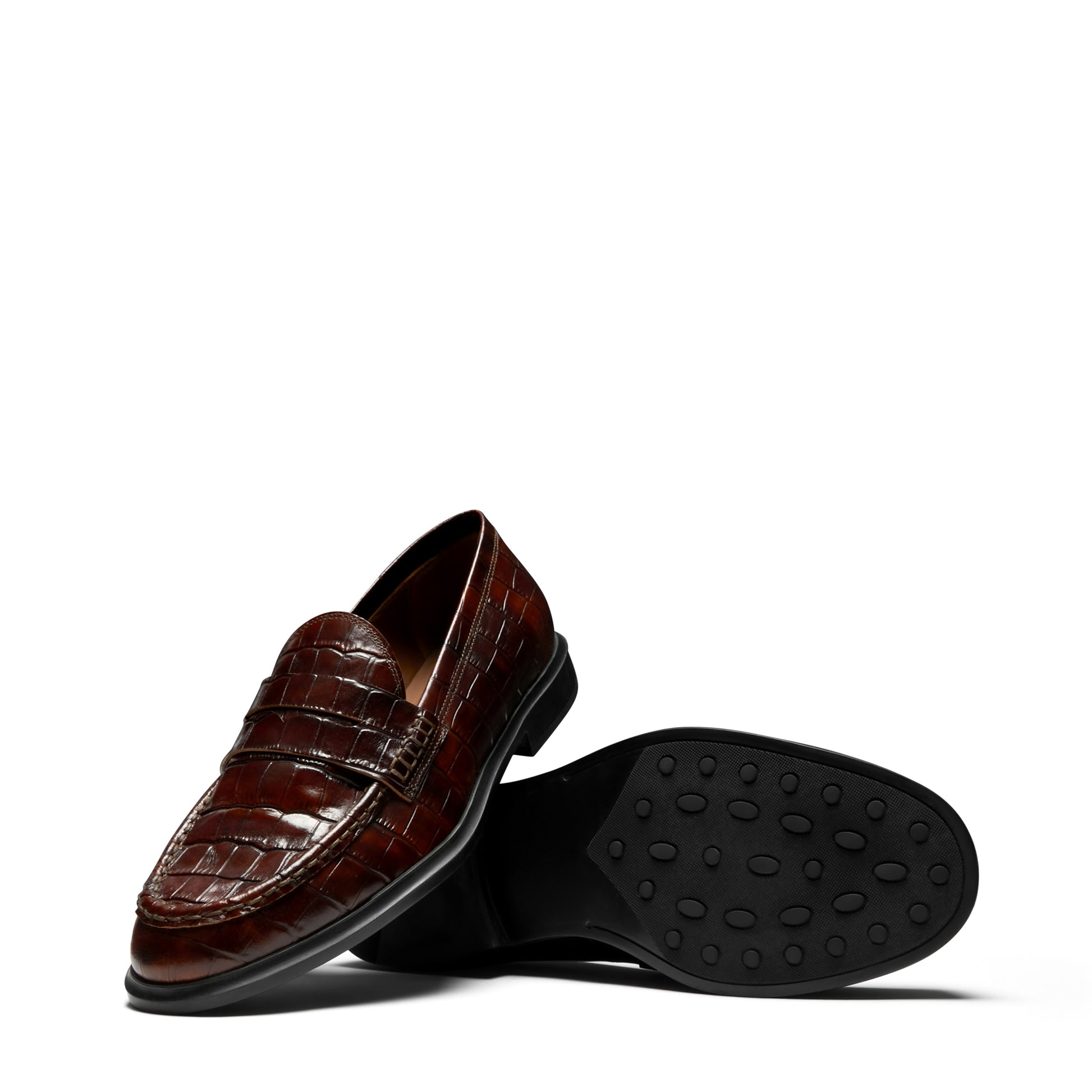 Vendôme Blandine croco brown calfskin leather loafers -  - Isabel Bernard