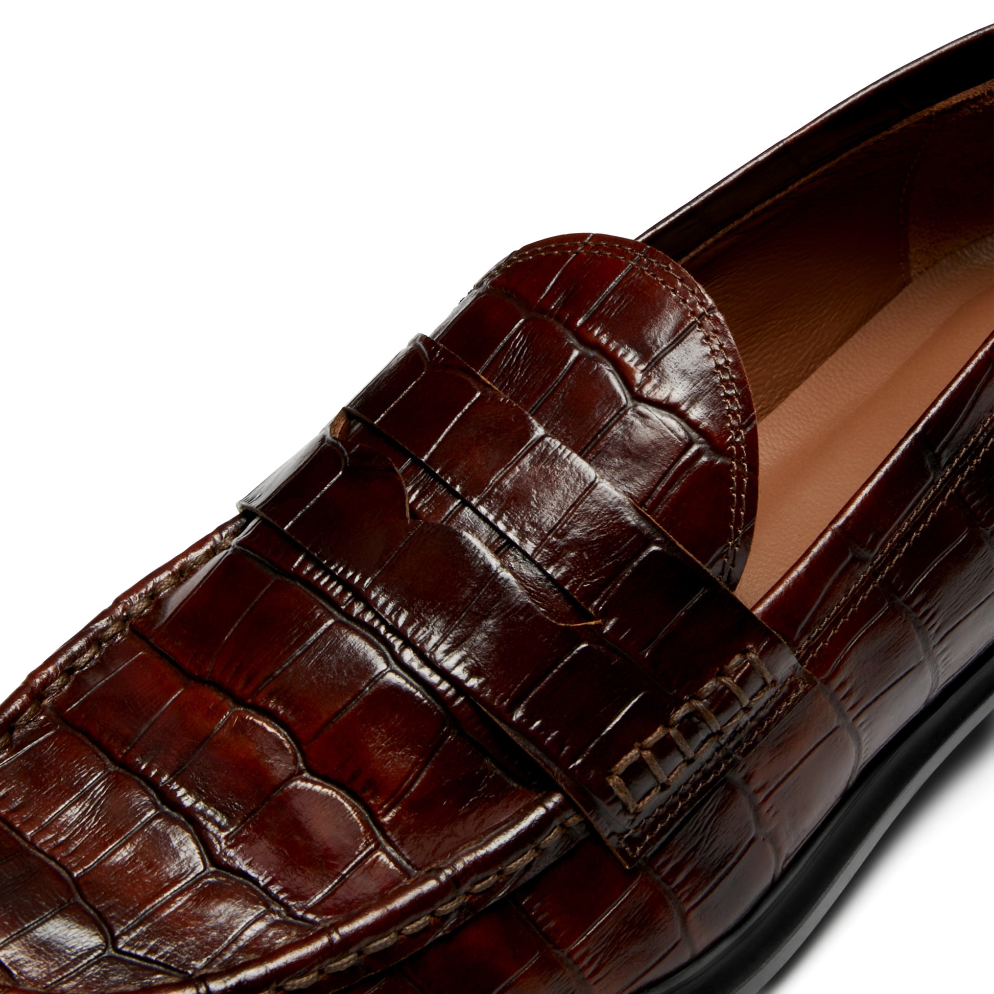 Vendôme Blandine croco brown calfskin leather loafers -  - Isabel Bernard