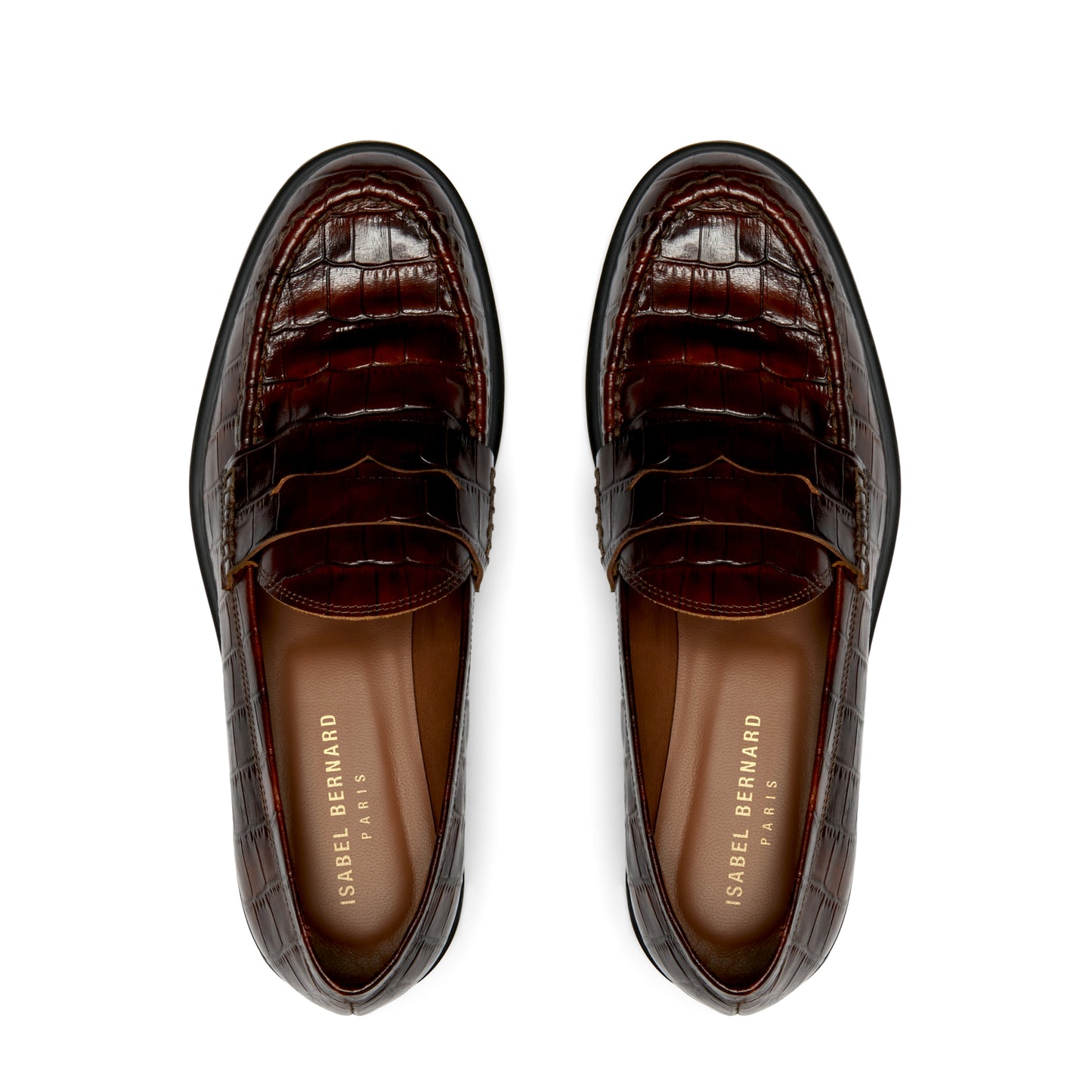 Vendôme Blandine croco brown calfskin leather loafers -  - Isabel Bernard