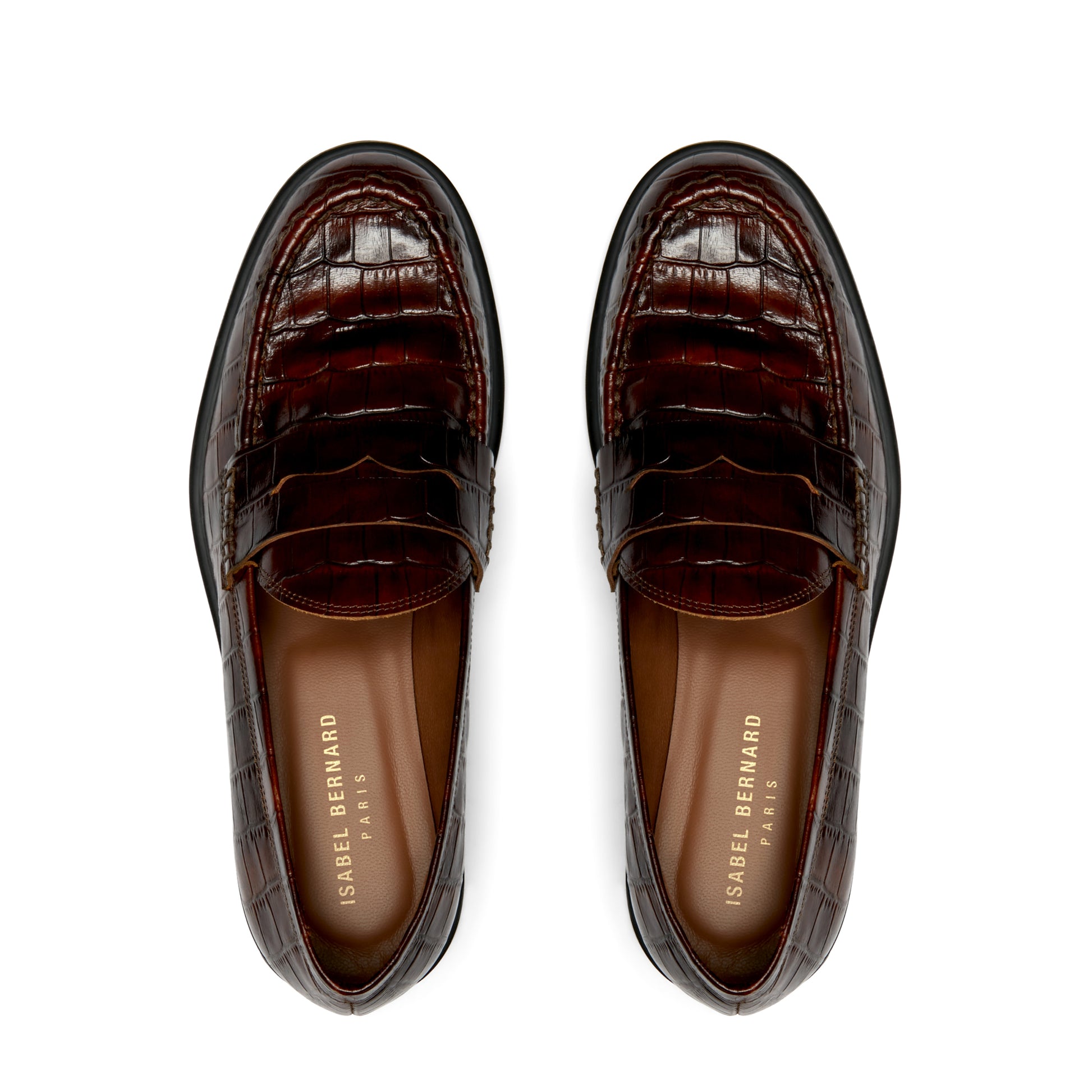 Vendôme Blandine croco brown calfskin leather loafers -  - Isabel Bernard