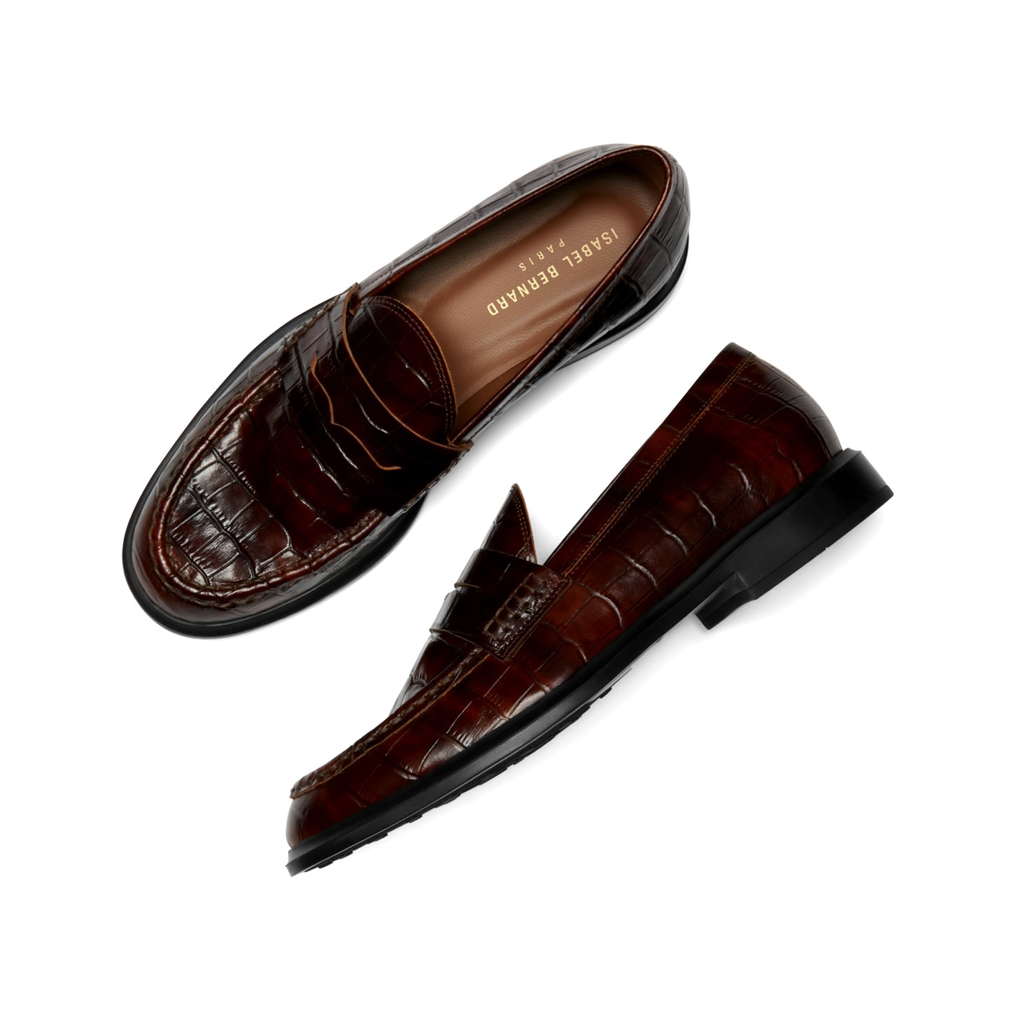 Vendôme Blandine croco brown calfskin leather loafers -  - Isabel Bernard