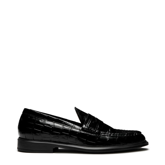 Vendôme Blandine croco black calfskin leather loafers -  - Isabel Bernard