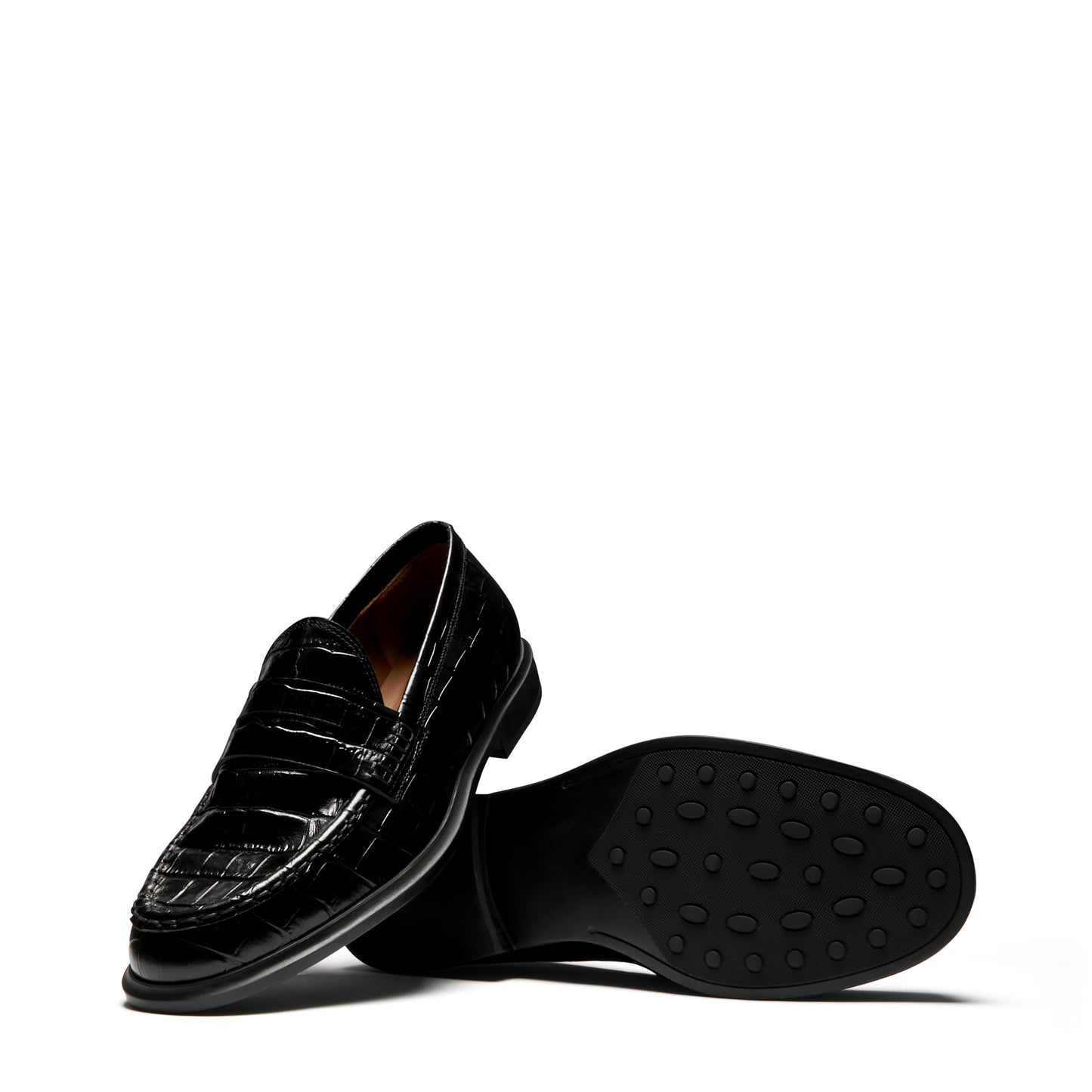 Vendôme Blandine croco black calfskin leather loafers -  - Isabel Bernard