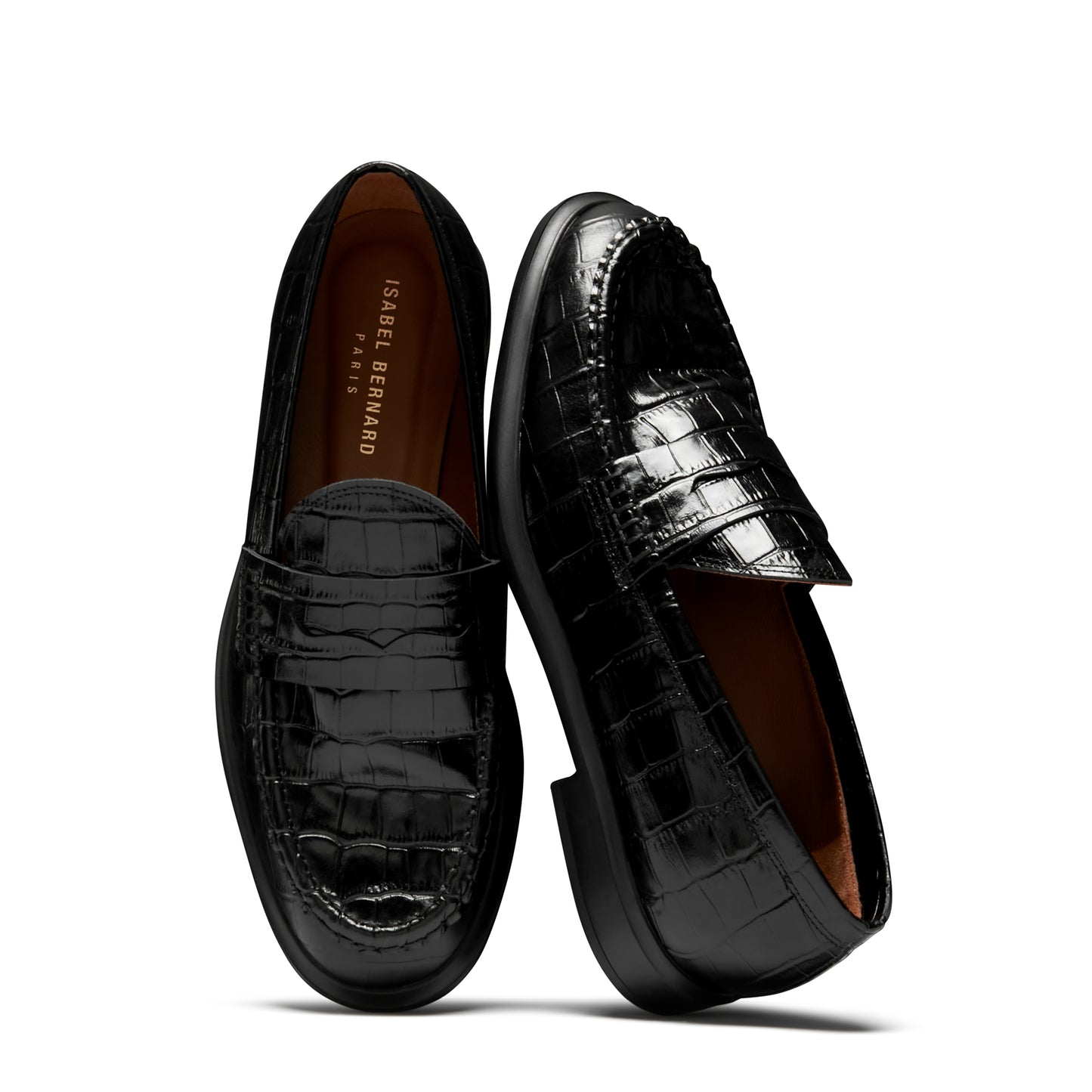 Vendôme Blandine croco black calfskin leather loafers -  - Isabel Bernard