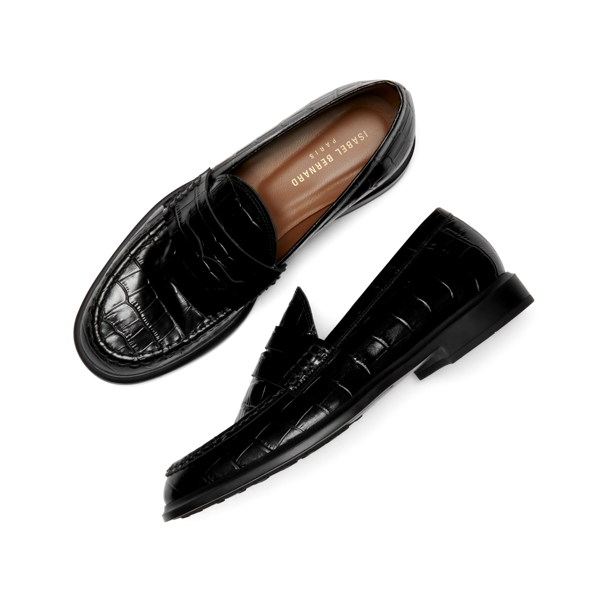 Vendôme Blandine croco black calfskin leather loafers -  - Isabel Bernard