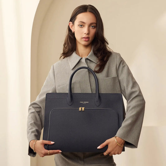 Honoré Nadine blue calfskin leather handbag with laptop compartment -  - Isabel Bernard