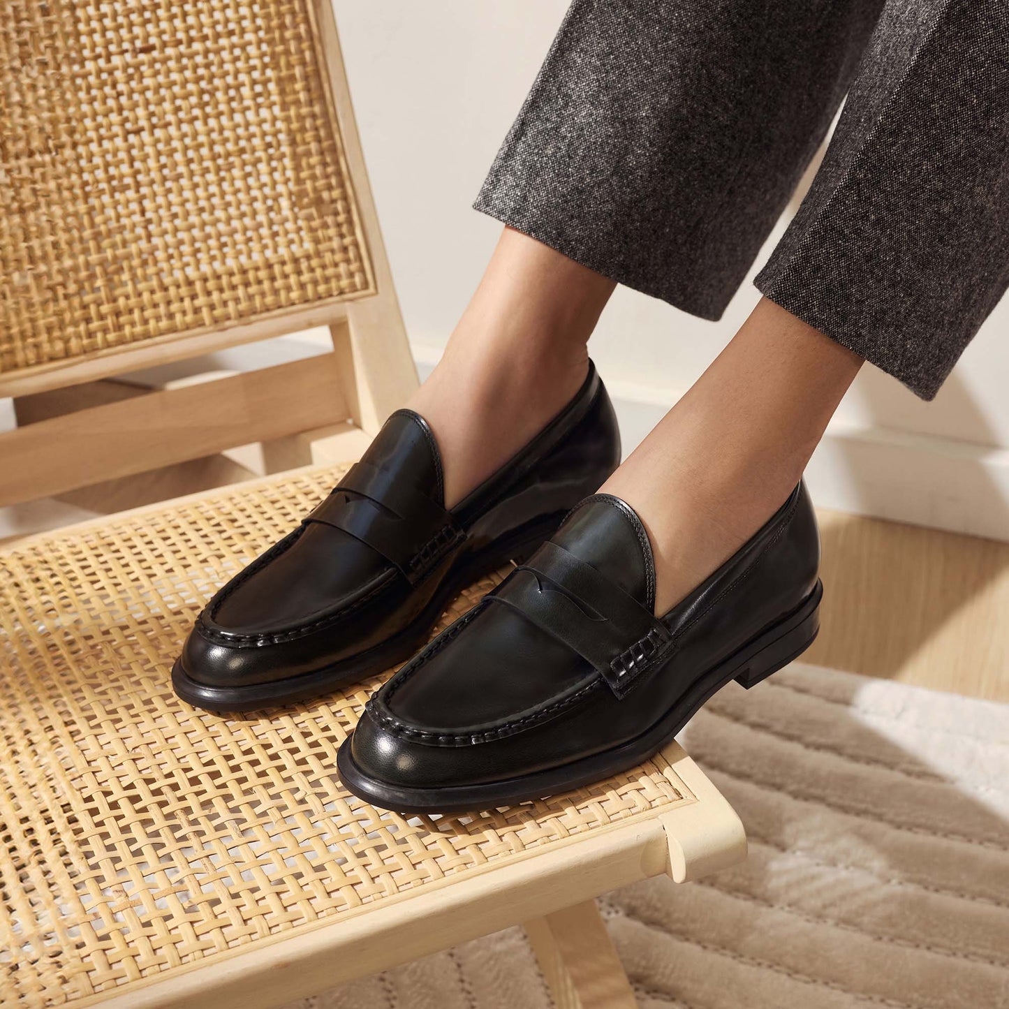 Vendôme Blandine black spazzolato leather loafers -  - Isabel Bernard