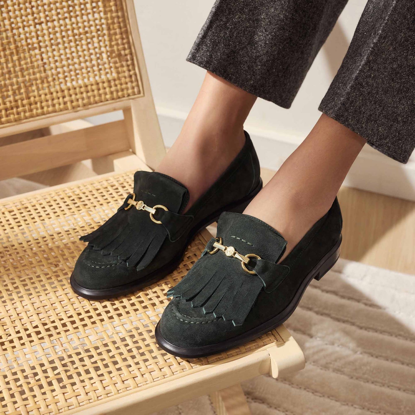 Vendôme Lave dark green suede loafers -  - Isabel Bernard