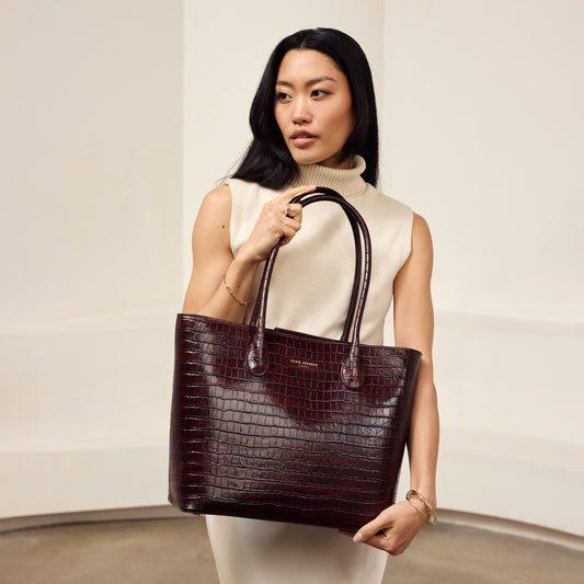 Honoré Lysanne croco brown calfskin leather shopper - - Isabel Bernard