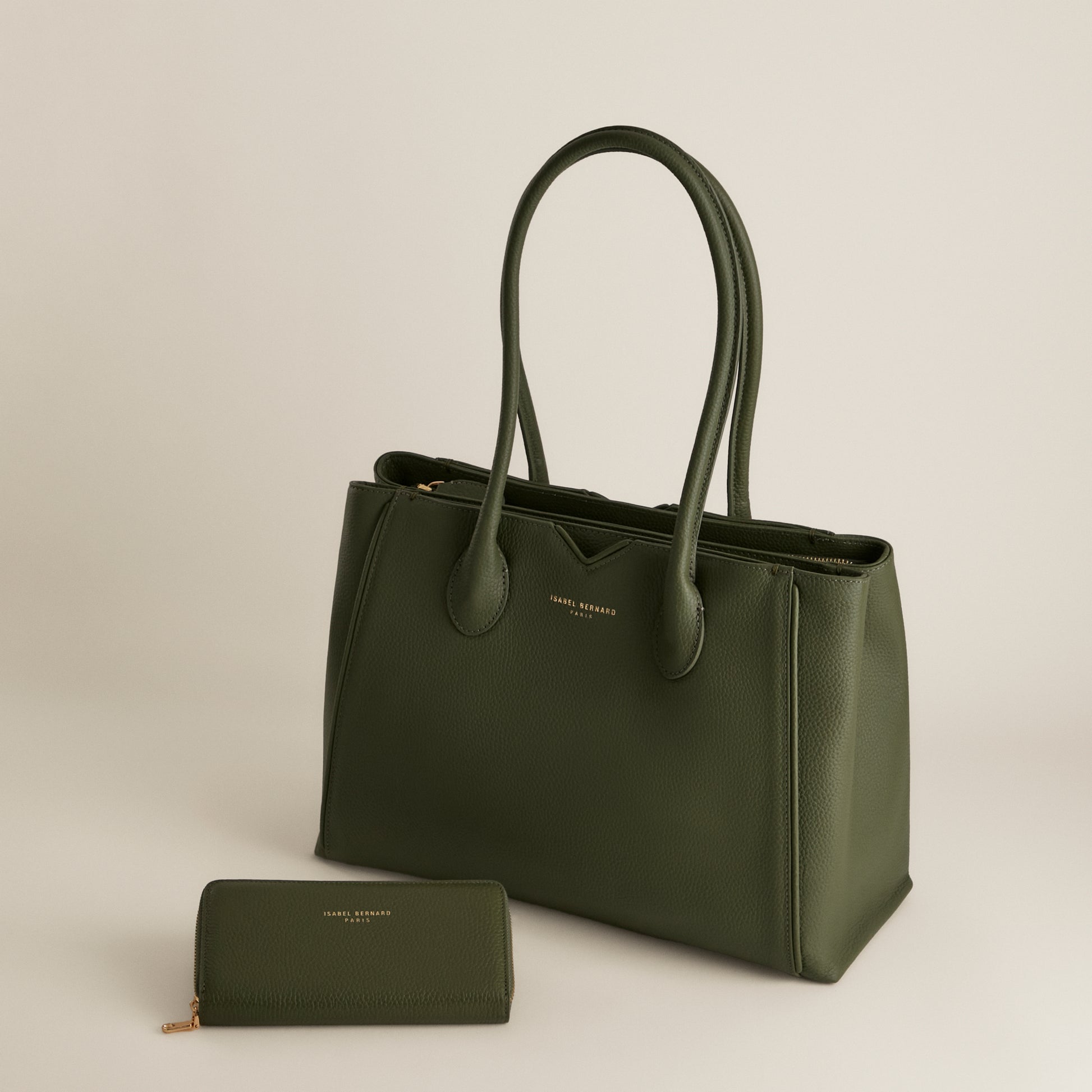 Cadeau d'Isabel green calfskin leather handbag and zipper wallet gift set - - Isabel Bernard