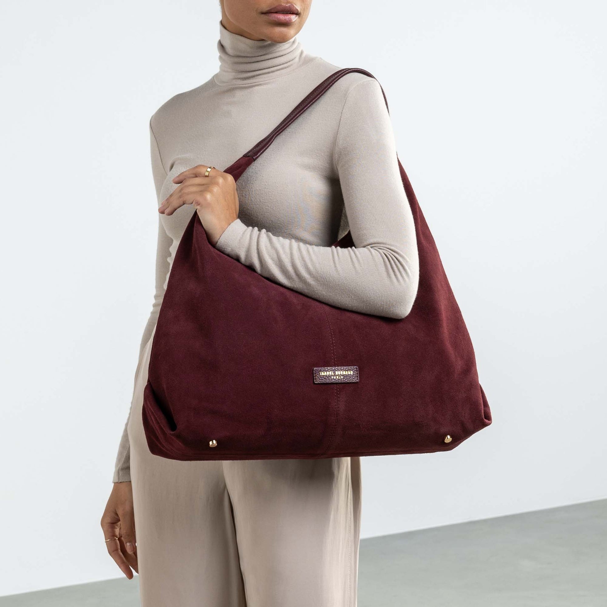 Honoré Grace dark bordeaux suede shoulder bag - - Isabel Bernard